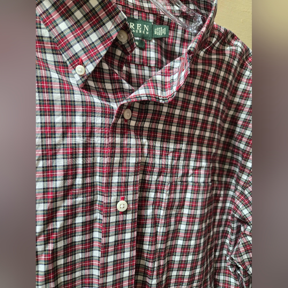 Lauren Ralph Lauren Green White Red Plaid Long Sleeve Button Front Collar Shirt